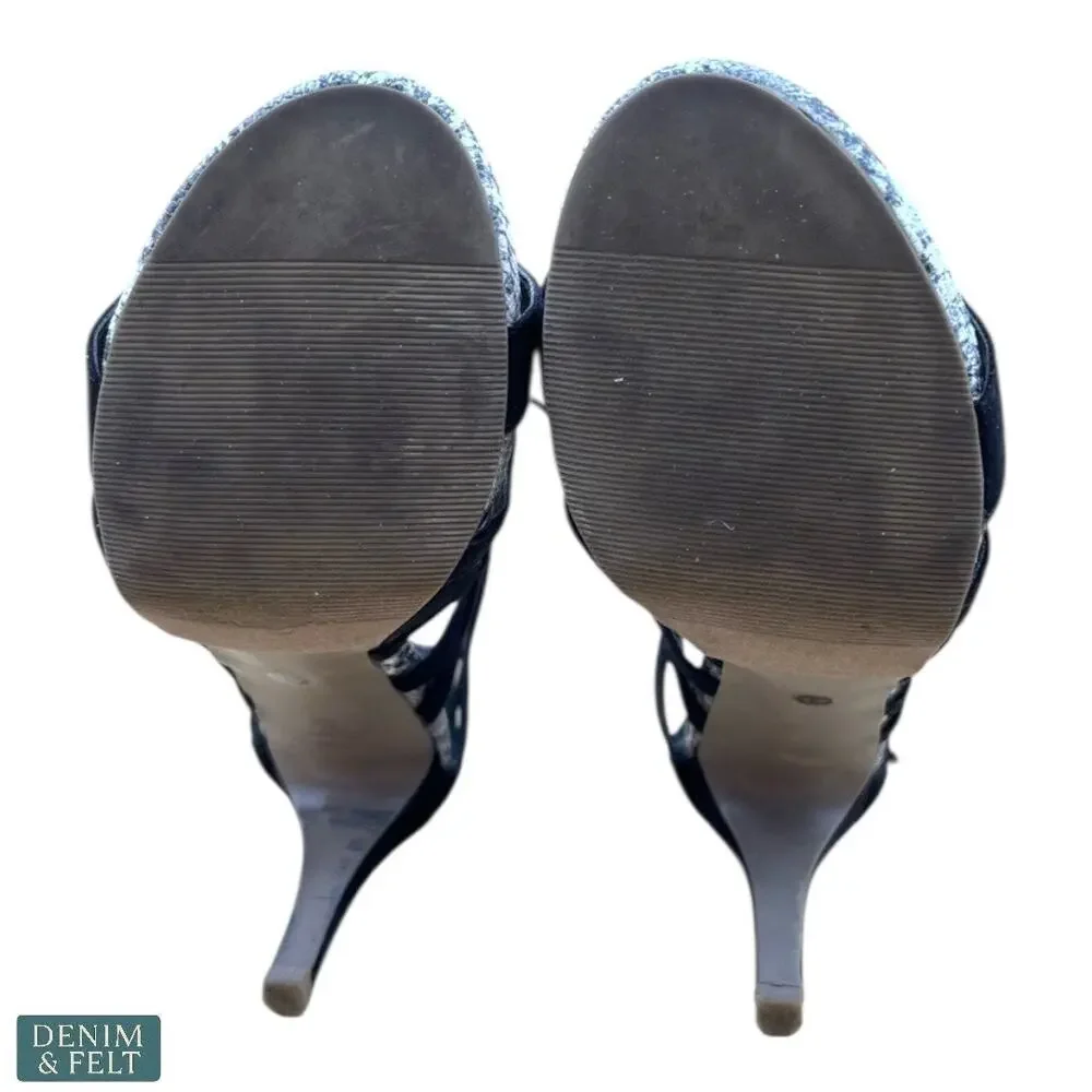 a.n.a Willa Black Strappy Lace Up Heels Snakeskin Detail Women’s‎ 7.5M